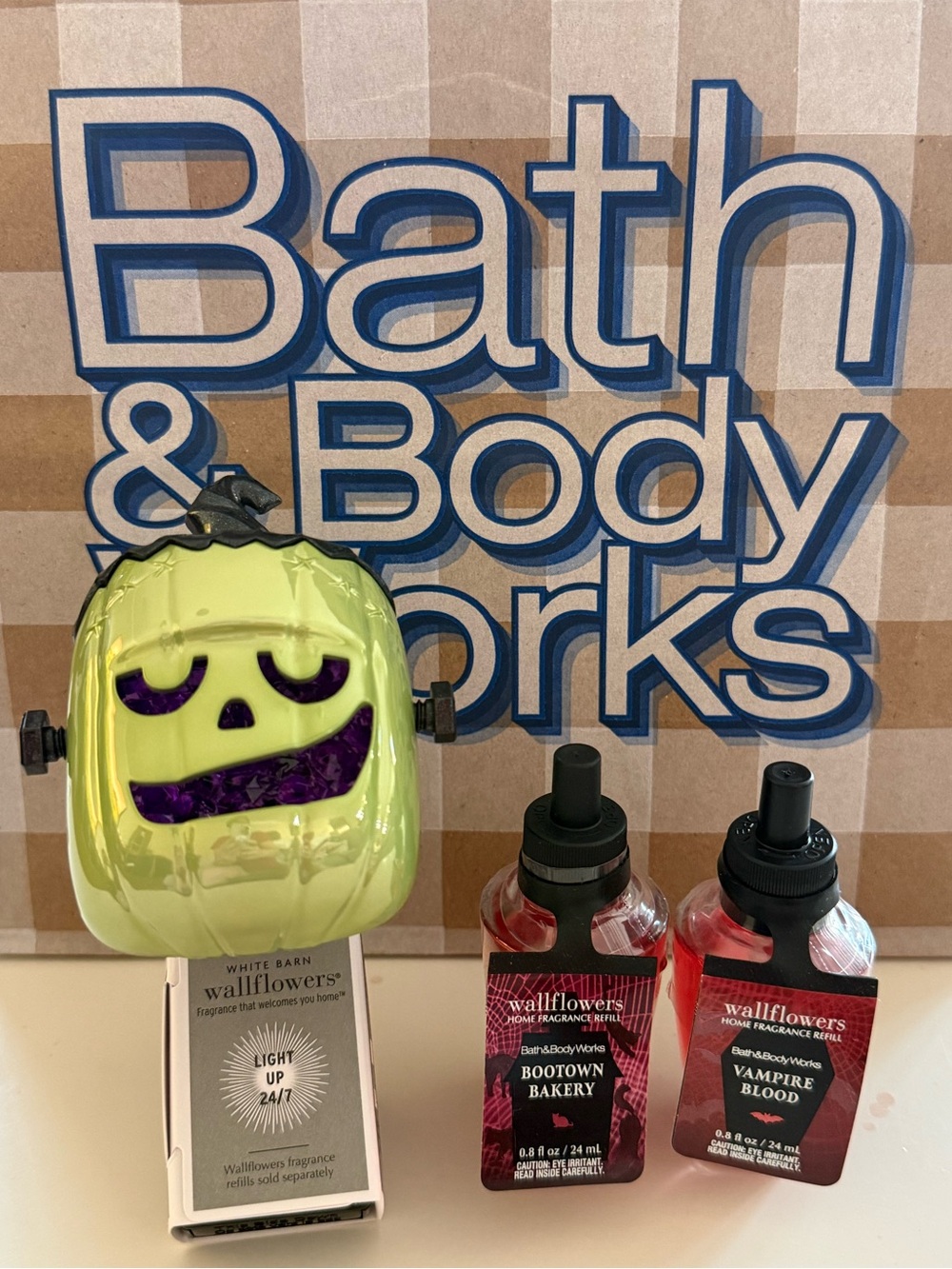 Bath & Body Works Halloween Wallflower set! Franken Pumpkin plug Bootown Bakery